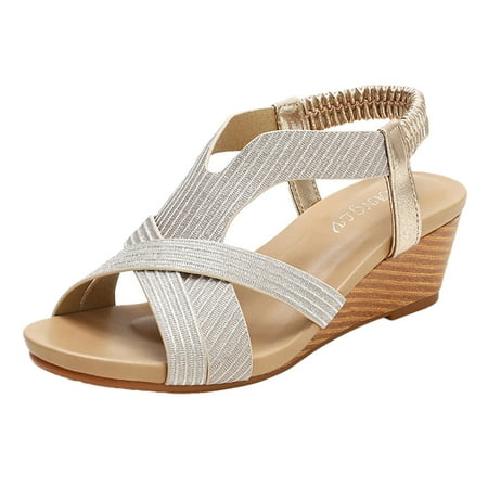 

Mackneog Women s Bohemian National Style Open Toe Summer Comfortable Holiday Sandals Travel Slope Heel Roman Sandals Gift on Clearance