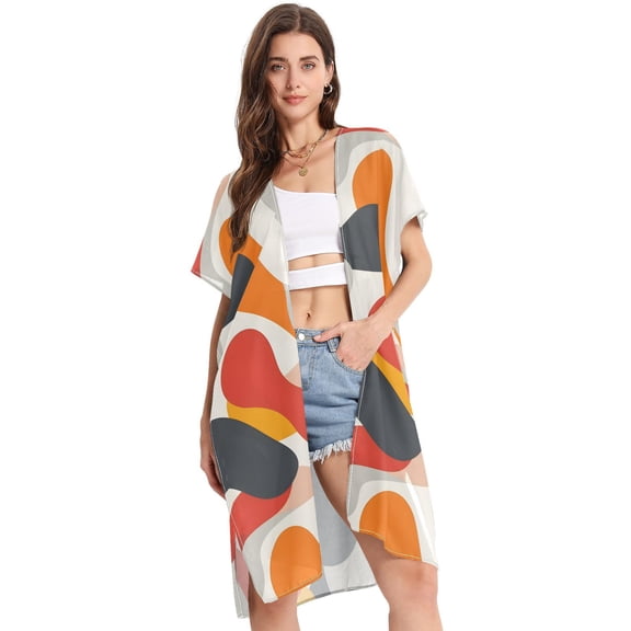 Beach Vacation Clothes Kimono Cardigan Loose Swimsuit Cover Up for Women Minimalist Abstract Splashes S