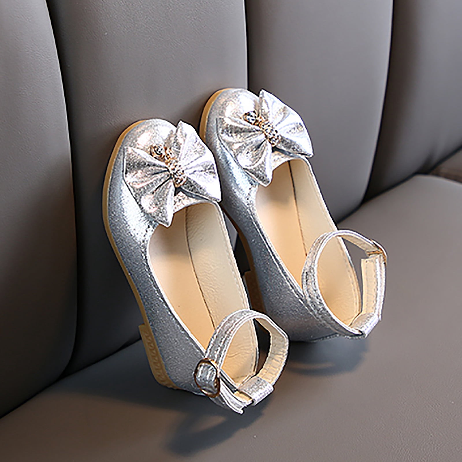 JDEFEG Shoes Toddler Size 5 Shallow Single Children Baby Girls Shoes Kids Bowknot Dance Princess Shoes Baby Baby Shoes 1 Year Old Silver 21