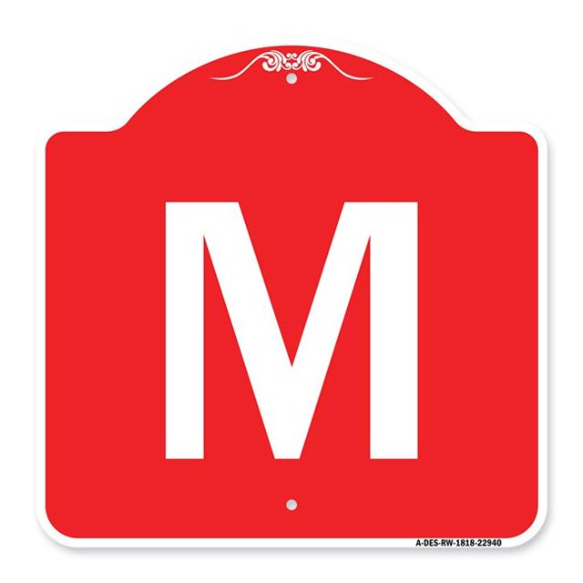 SignMission A-DES-RW-1818-22940 18 x 18 Po Signe de la Série Designer - Signe avec la Lettre M & 44; Rouge & Blanc