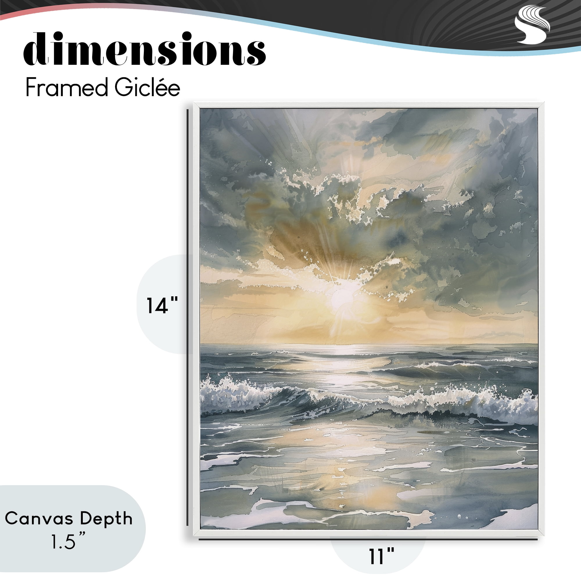Stupell Industries Sunlit Waves Golden Reflection White Framed Giclee Art, design by Petal Prints Design