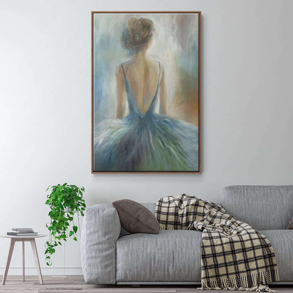 Lady in Blue Framed Premium Gallery Wrapped Canvas - Ready to Hang - 27 x 41 - Walnut Floating Frame