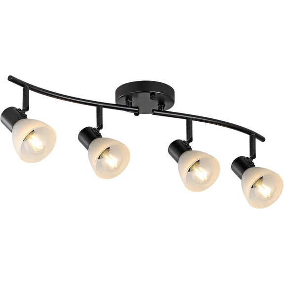 4 Light Track Lighting Fixtures Ceiling Kit,Adjustable Kitchen Ceiling Light with Glass Shade,Modern Black Track Light for Kitchen Over Sink Bedroom Hallway Living Room,E12base