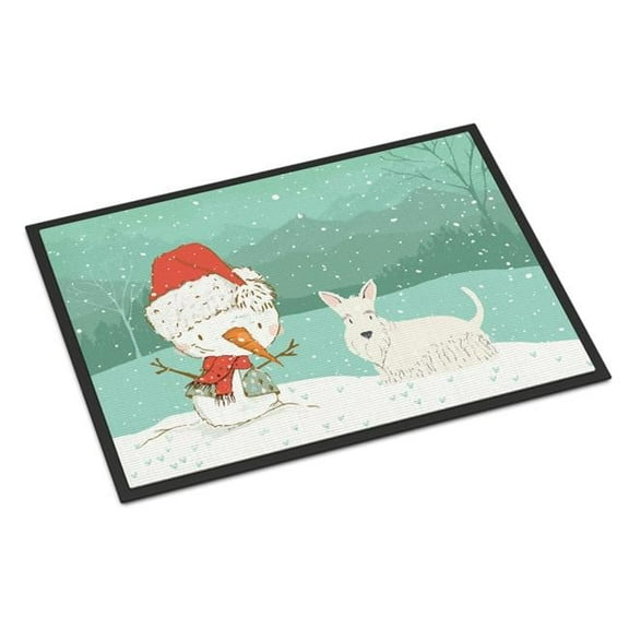 18 x 27 in. Wheaten Scottish Terrier Snowman Christmas Indoor or Outdoor Mat