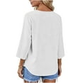 thumbnail image 3 of Yangnuo Women's Trendy Fashion Button-Front Loose Comfy Blouse Top Women's V-neck Button-up Blouse With Three-quarter Sleeves Solid Color Cardigan Top For Women, 3 of 4