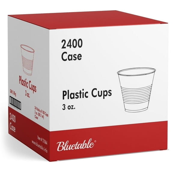 Plastic Cups 3 oz Bulk Case 2400, Disposable Clear, Small Bathroom Cup