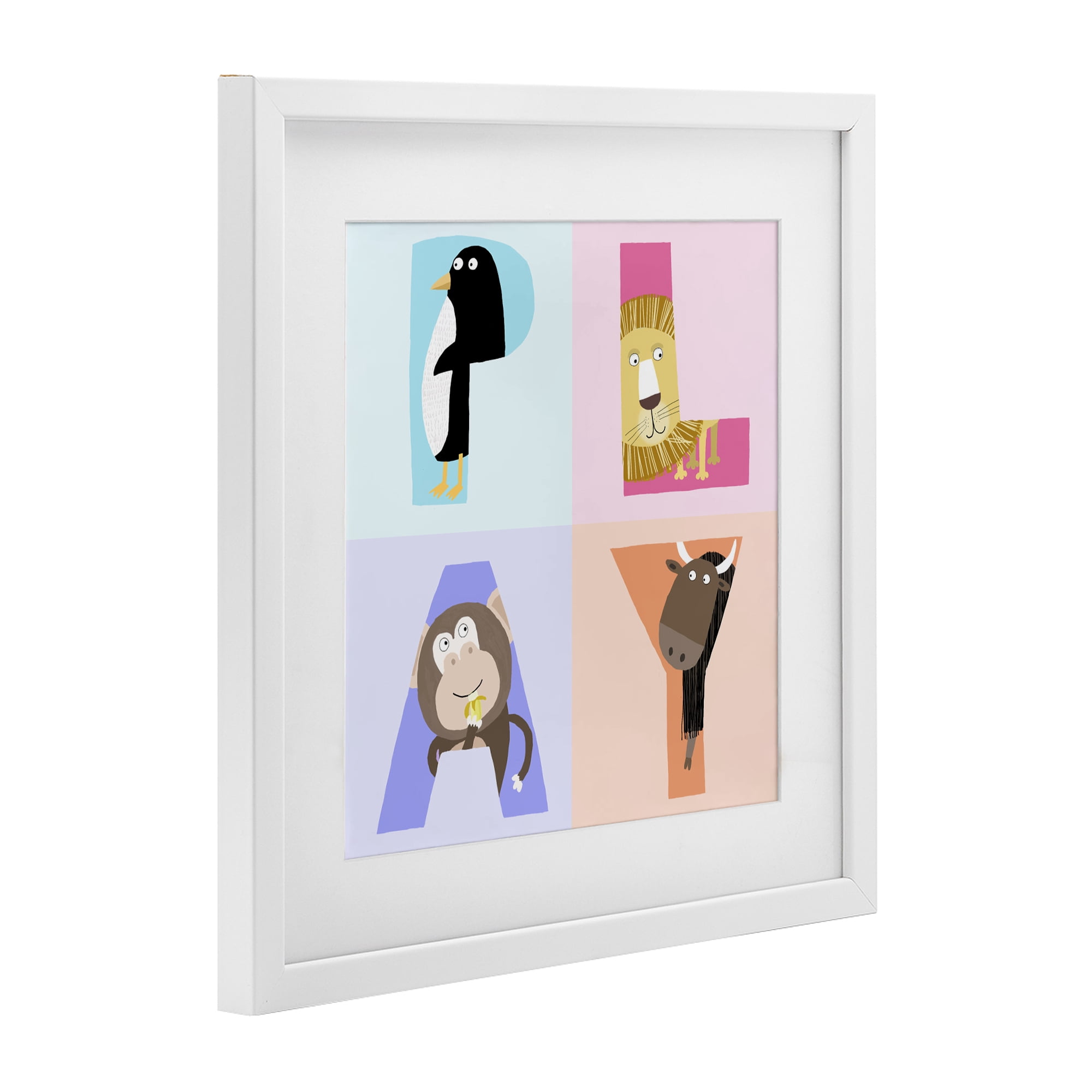 Stupell Industries Play Letters Squares with Animals White Framed Print Under Glass, design by Carla Daly