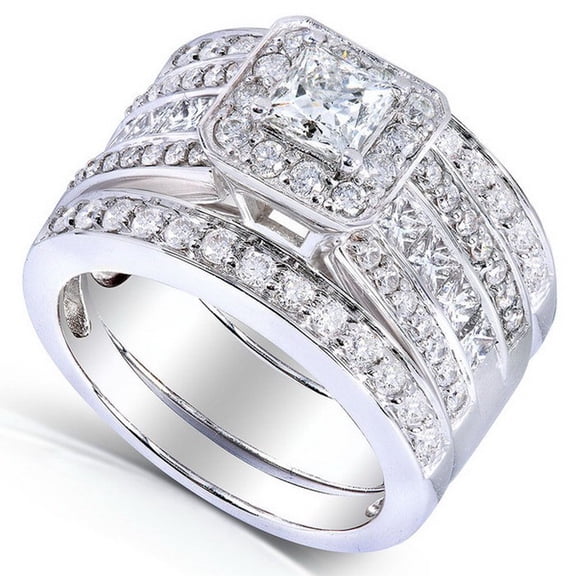 Taylor Wedding Ring Set for Women 3pc Halo Engagement Bridal Bands Cz Ginger Lyne Collection