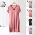thumbnail image 1 of JDQJBZ Sleep Dress for Women Solid Color Detailing Short Sleeve V Neck Built In Bra Short Nightgown, 1 of 5