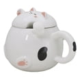 thumbnail image 4 of Whimsical White Chubby Feline Kitty Cat Cup Mug With Lid And Stirring Spoon, 4 of 11