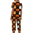 thumbnail image 6 of Women's Halloween Lounge Set Short Sleeve Round Neck Top and Capri Pants with Pockets Ghost Print Breathable Soft Pajama Set Casual Sportswear for Daily Wear Orange M, 6 of 6