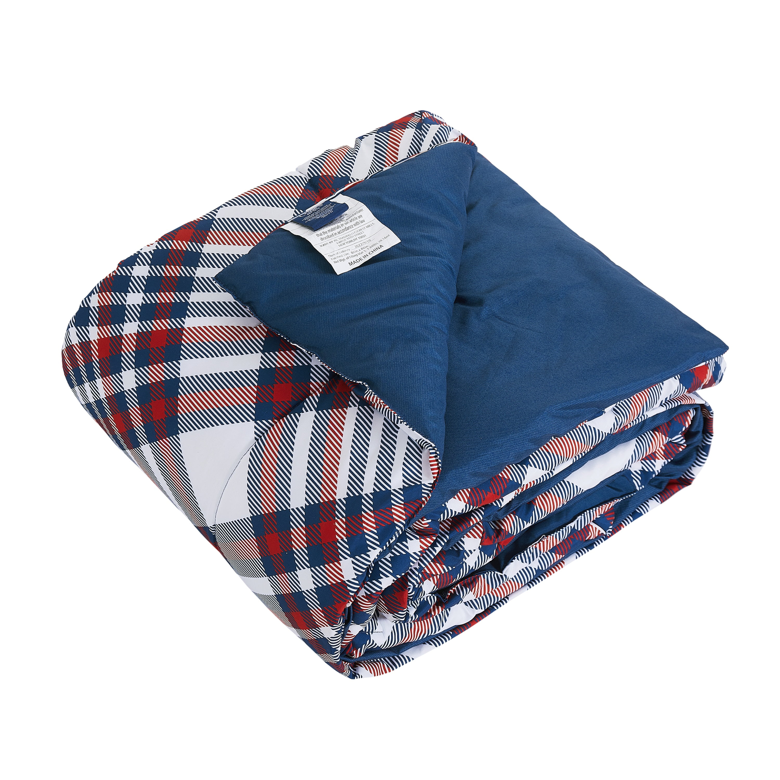 Chaps Kids 2-Piece Reversible Microfiber Comforter and Sham Bedding Set - Diagonal Plaid - Red/White - Size Twin