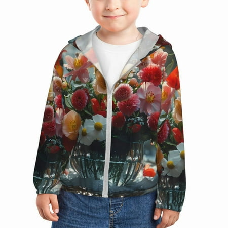 

Lukts Vibrant Bouquet Waterfall Print Children s Long-Sleeved Sun Protection Clothing Hooded Sweatshirts for Boys and Girls Outdoor Sports-2 Years