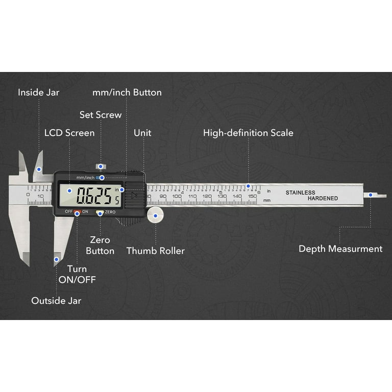 Digital Caliper Precise Measuring Tool, Vizbrite 6 inch