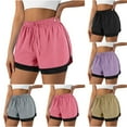 thumbnail image 1 of ZVAVZ Women 2 In 1 Running Shorts Quick Dry Athletic Gym Workout Shorts Summer High Waisted Drawstring Shorts Gray,S, 1 of 6