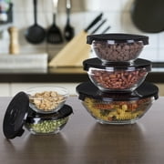Glass Food Storage Containers with Snap Lids- 10 Piece Set by Chef Buddy (Black)