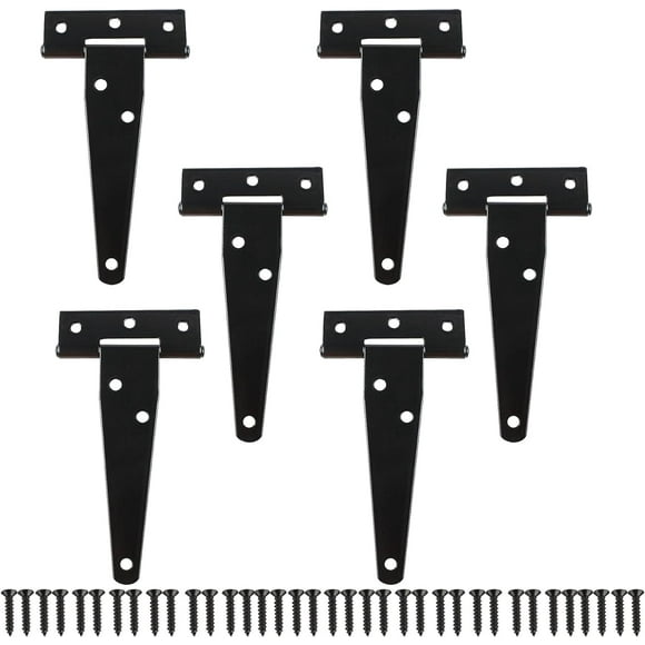 PinesC T-Strap Hinges Light Duty Barn Door Hinges Shed Door Hinges Rustic Hinges Gate Strap Hinge Door Barn Gates Hinges Black Wrought Iron Rustproof 6PCS (4inch) 4inch