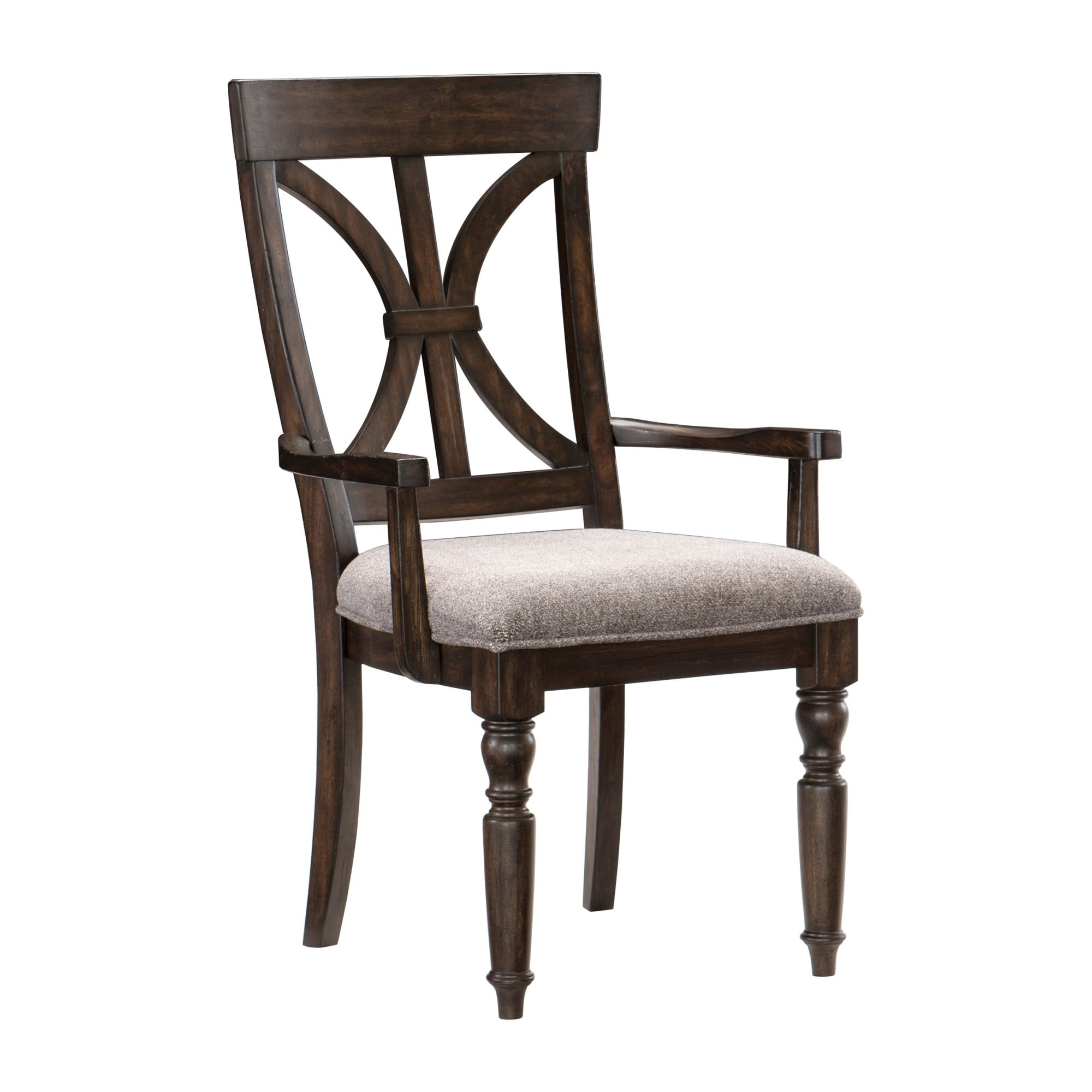 Wooden Arm Chair with Fabric Padded Seat and Turned Feet, Set of 2