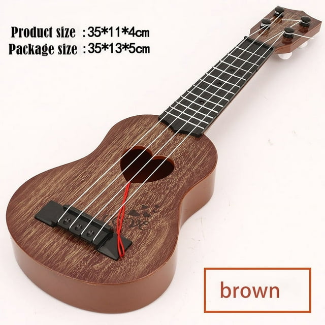 Mini Four Strings Children Guitar Toy Beginners Ukulele Musical Instruments Simulation Playing Early Educational Toys for Kids 35 brown