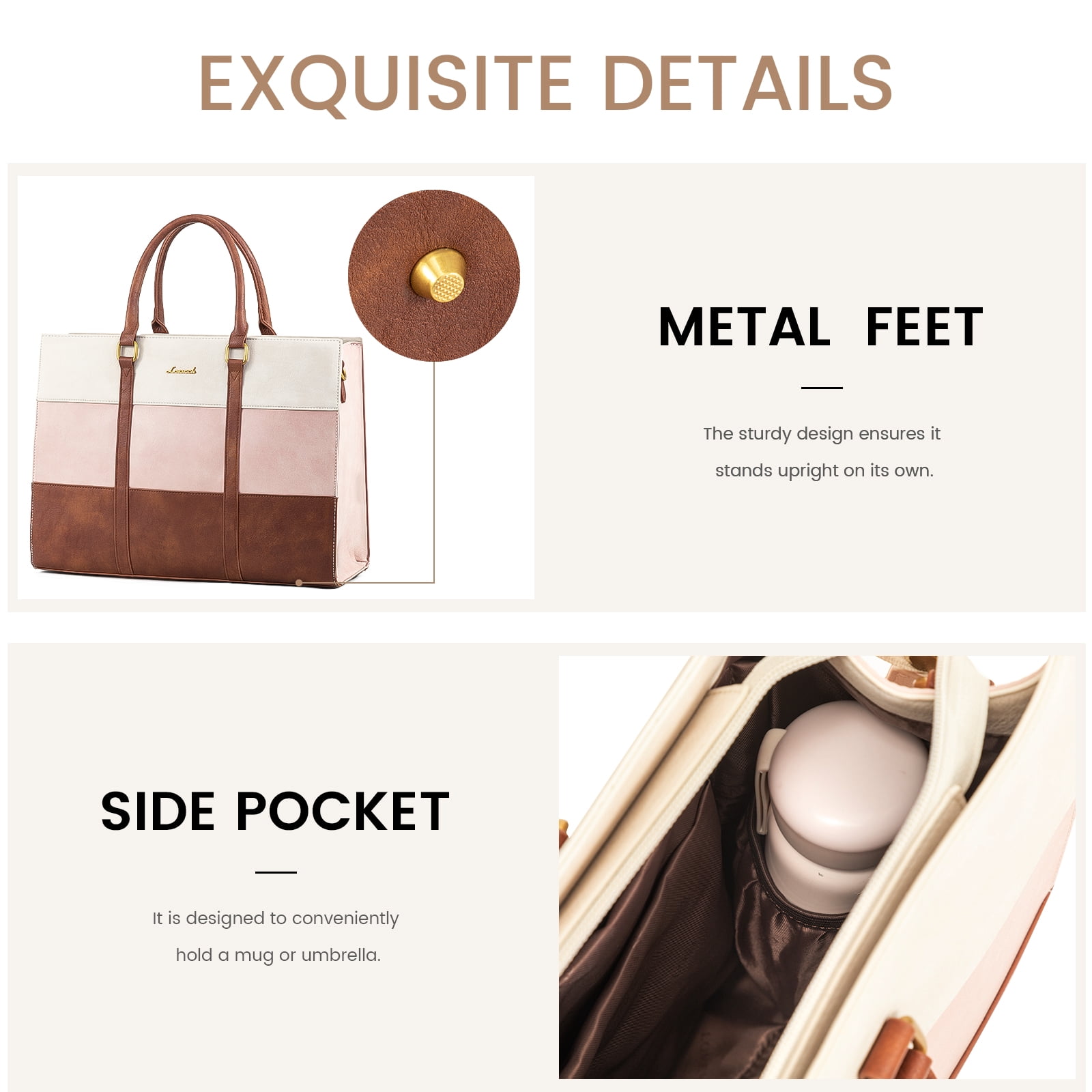 Lovevook Vintage Handbag Purses, Large Laptop Tote Bag for Women Fit 15.6 Inch Laptop, Tote Bag, Waterproof Pu Leather Work Bags for Elegance Ladies