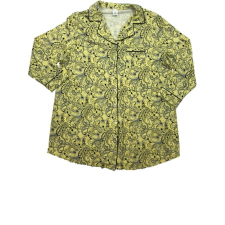 

Womens Yellow Navy Paisley Print Nightgown Sleep Notched Collar Shirt Gown