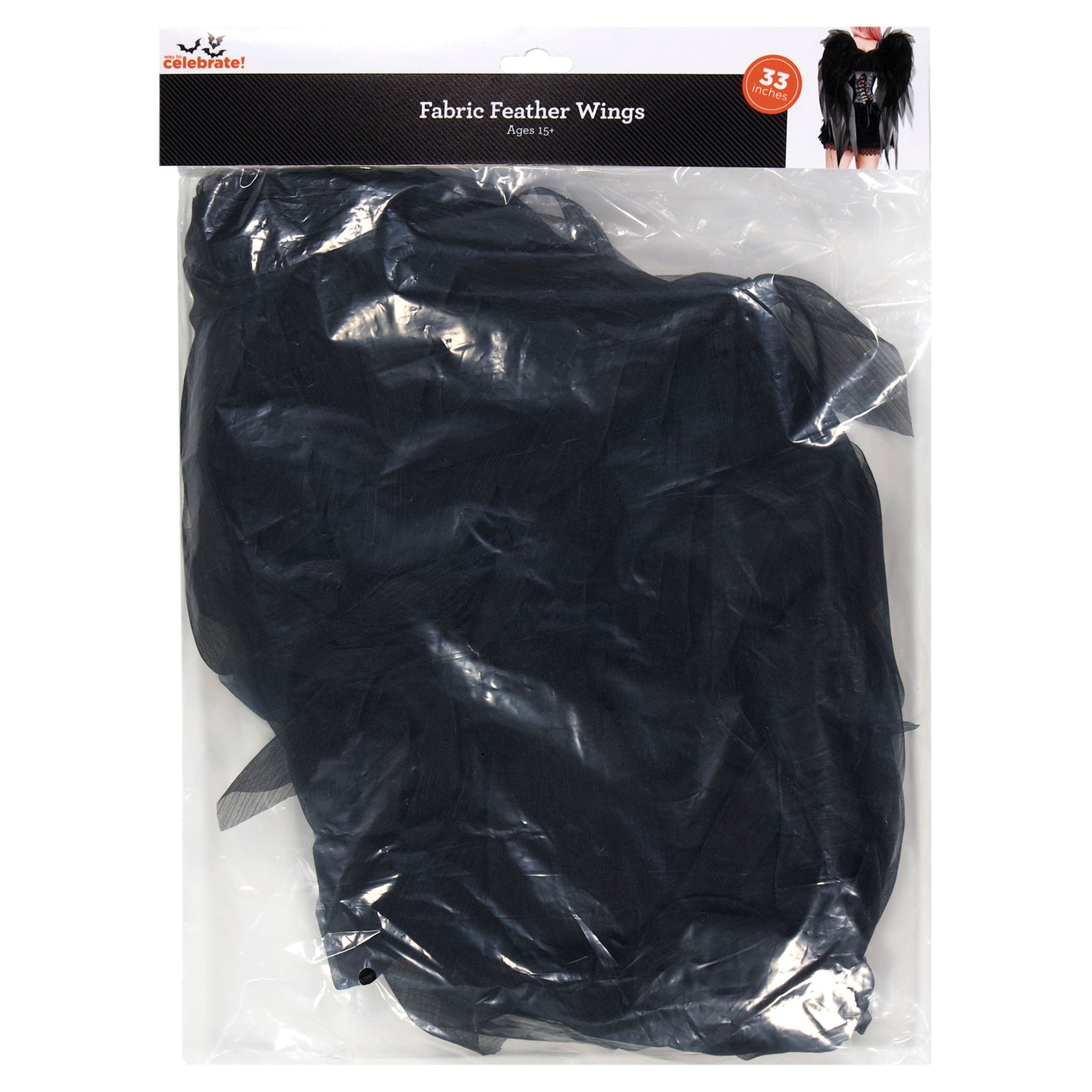 Fabric Feather Wings Costume Accessory for Adults, Black, Halloween by Way To Celebrate