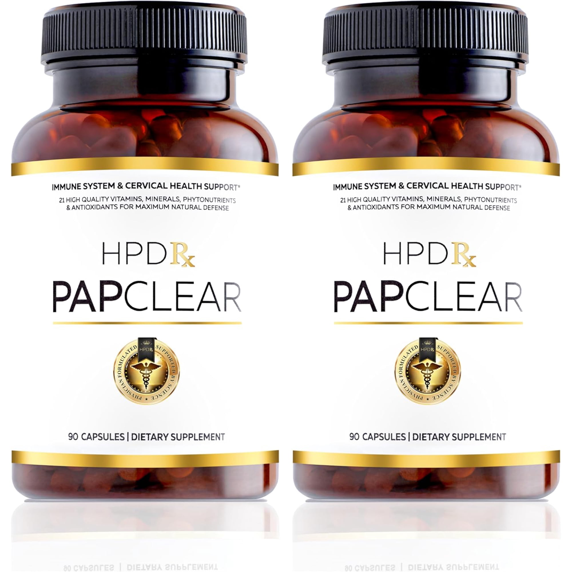 HPD RX Papclear All Natural Advanced Immune Support Supplement, 21 Vitamins & Nutrients with Organic Shiitake Mushroom & Lycopene, 90 Capsules, Pack of 2
