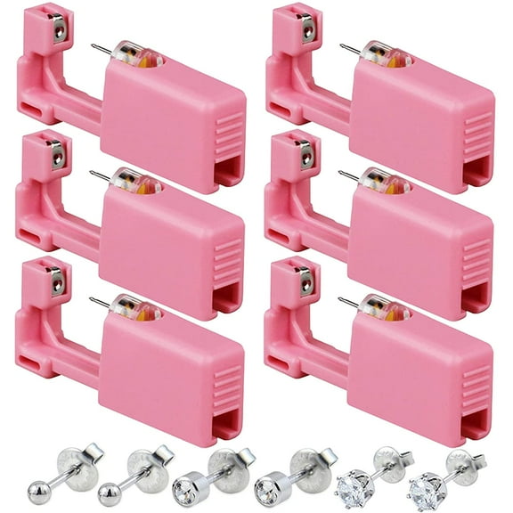 6 Pack Self Ear Piercing Kit Disposable Ear Piercing Tool with Ear Studs and Clean Tool Portable Ear Pierce Kit Tool for Ear Cartilage Helix Piercing Gun (Silver)