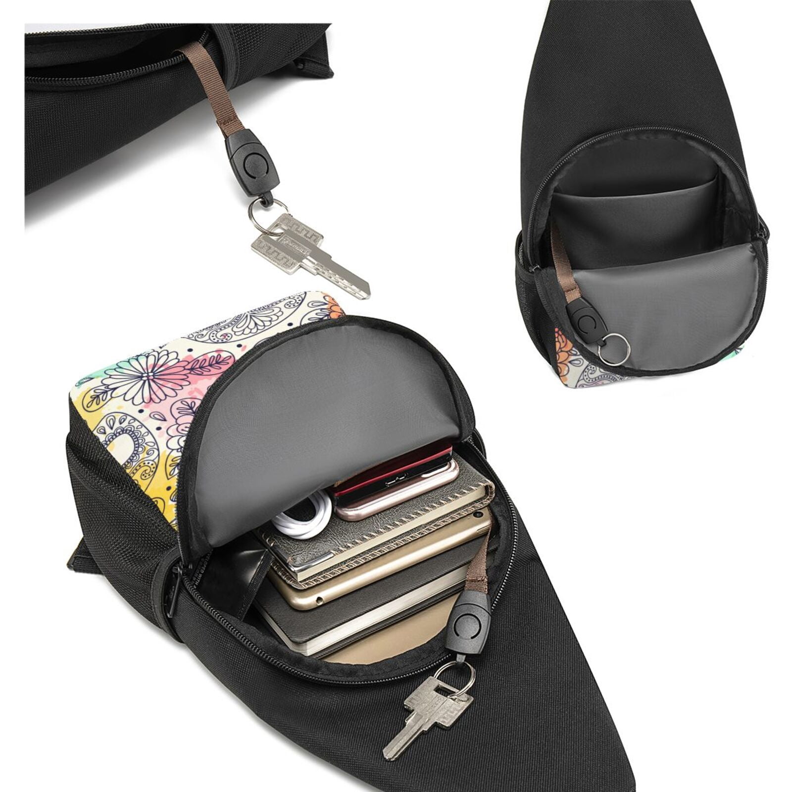 Xecao's Skull and Flowers Print Sling Bag: A Versatile Chest, Shoulder, and Crossbody Backpack for Casual Days Out, Perfect for Both Men and Women