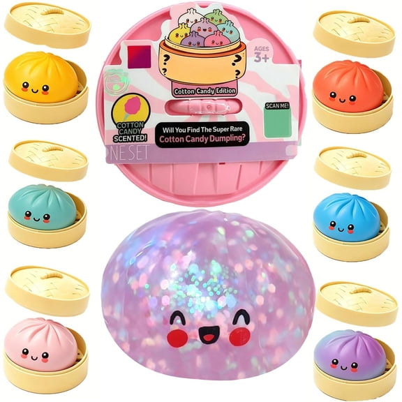 Dumpling Mystery Squishy Toys, Glitter Cotton Candy Edition Dumpling, Stress Relief Sensory Squeeze for Holiday Gifts Party Favors