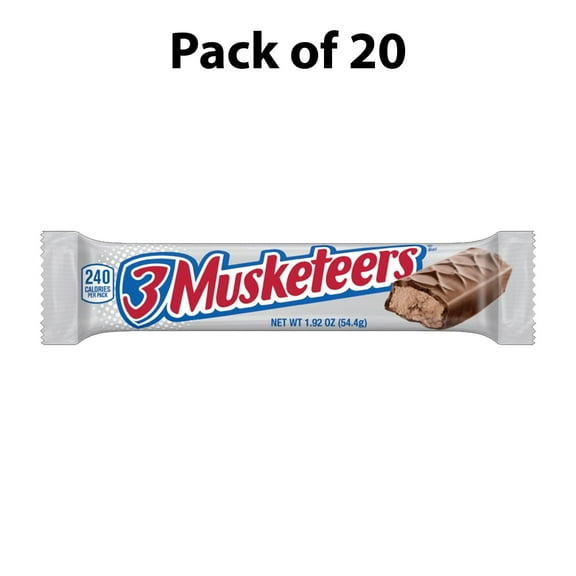 RADYAN 3 Musketeers Chocolate Candy Bars, Full Size, Crispy Snack, 20-Count