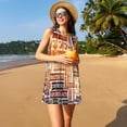 thumbnail image 3 of Balery Hand Drawn Vintage Coffee Vestidos de verano para mujer con estampado: vestido holgado sin mangas, vestido playero informal y cómodo para días calurosos., 3 of 7