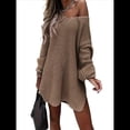 thumbnail image 3 of Suéteres para Mujer, Punto , Cuello en V, Color Liso, Larga, Informales, Holgados, Suaves, Tipo Jersey. Caqui XL, 3 of 6