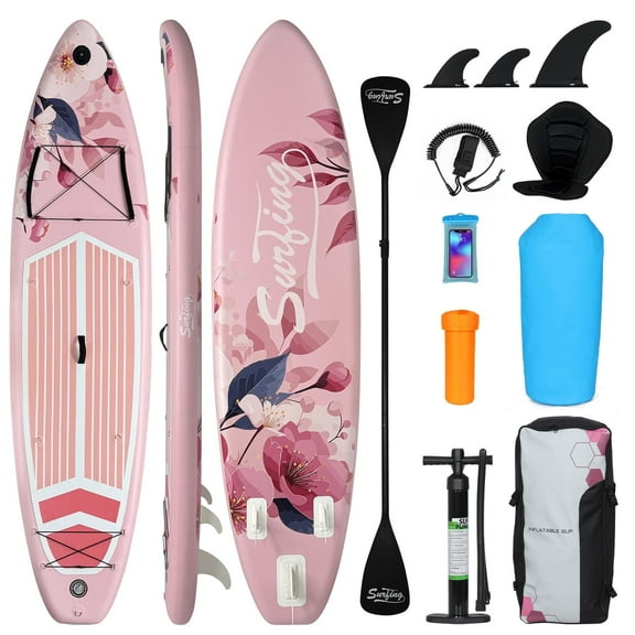 FULLWATT 11' Inflatable Stand up Paddle Board 133"×33"×6" SUP Surfboard Complete Kit, 6 Inch Thick with Full Premium Accessories & Backpack, Fast Pumping, Pink
