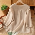 thumbnail image 5 of Women's Cotton Linen Embroidered V Neck Short Sleeve T Shirt Loose Summer, 5 of 5