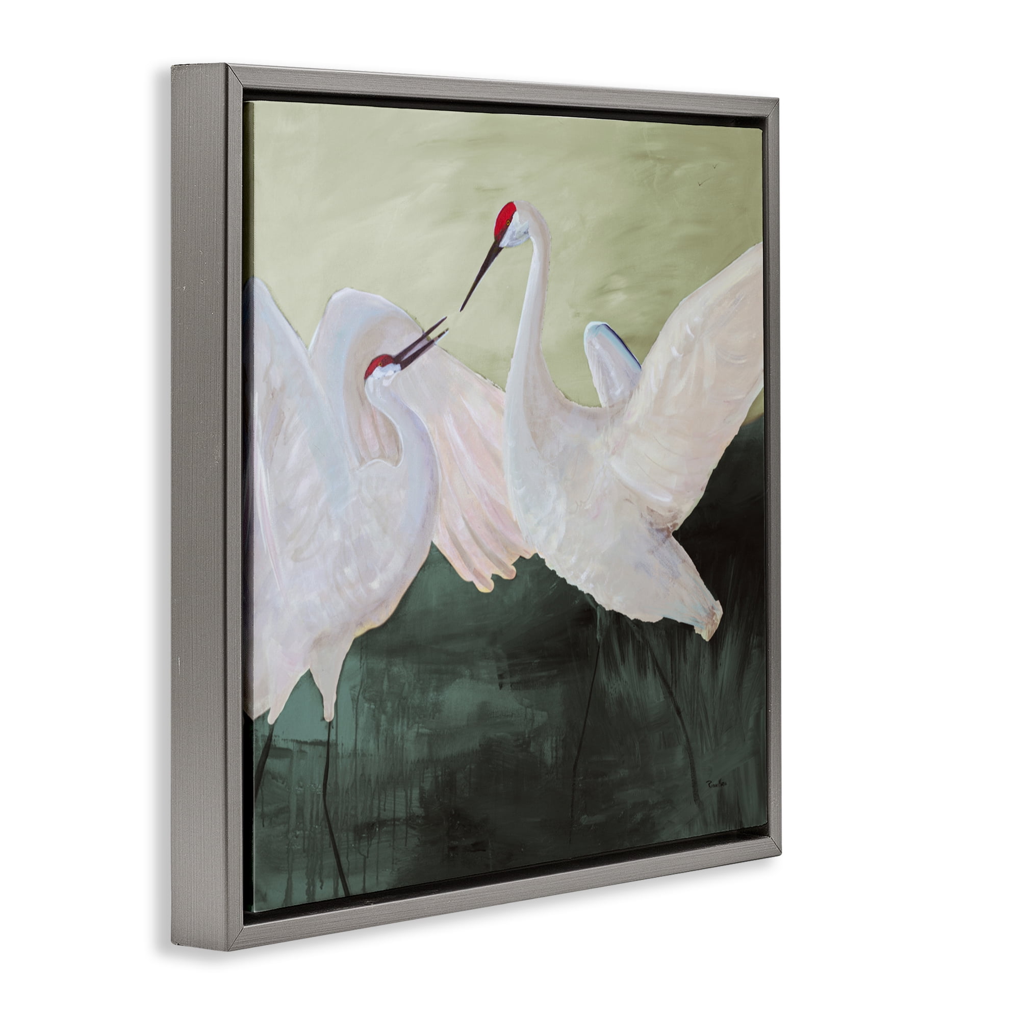 Stupell Industries White Sandhill Cranes Gray Framed Floater Canvas Wall Art, design by Robin Maria