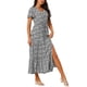 thumbnail image 4 of Vestidos de verano casuales de INSPIRE CHIC para mujeres, vestido maxi floral con escote en V y dobladillo dividido, vestido de manga corta L Negro, 4 of 6