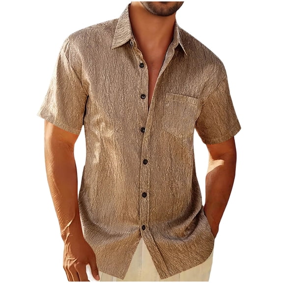 Dvprdro Mens Short Sleeve Button Down Shirt Camp Collar Metallic Gold Print Summer Beach Resort Top