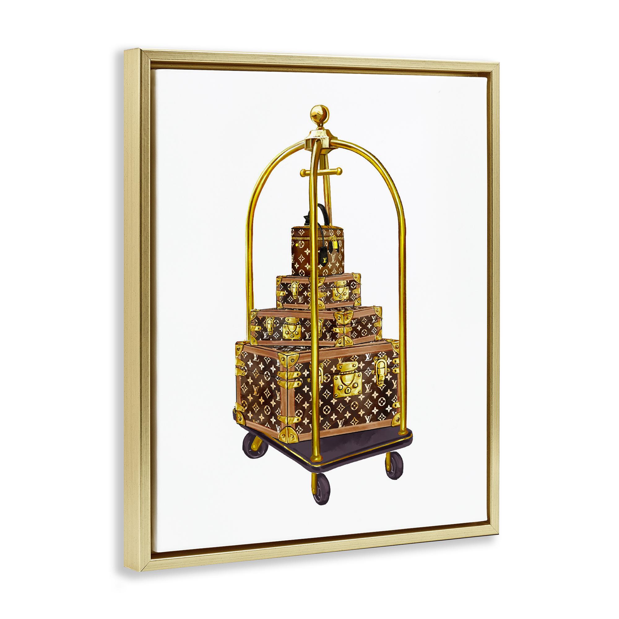 Glam Hotel Luggage Gold Framed Floater Canvas Wall Art, design by Ziwei Li