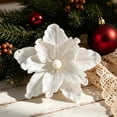 thumbnail image 2 of Cozeii 3 Pcs Christmas Ornaments, Artificial Velvet Glitter Poinsettia Flowers with Stems for Xmas Tree Wreath Garland Decoration (White）, 2 of 5