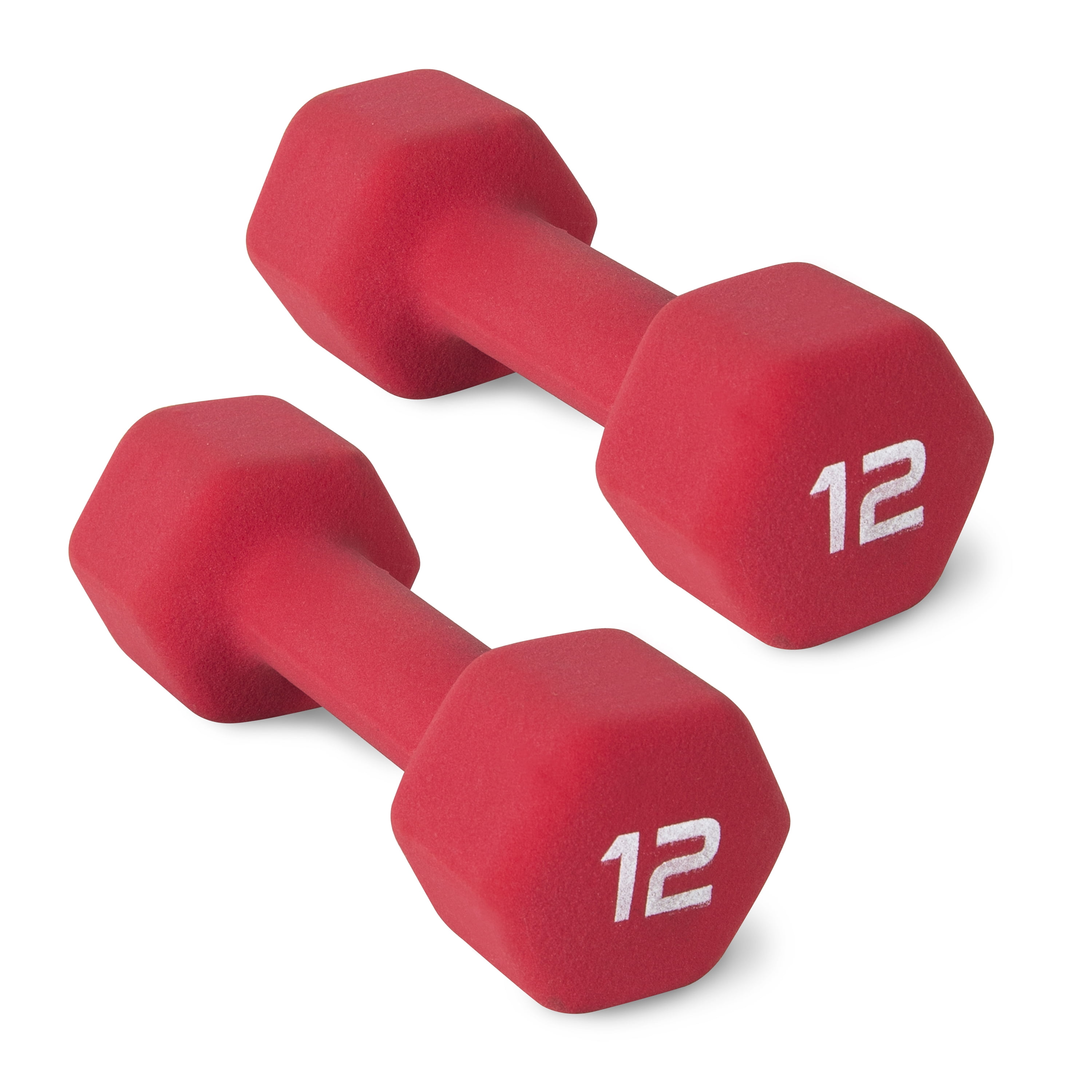 CAP Pair of 12 Lb Pound Dumbbells 24 Lb Red Neoprene Coated HEX *FAST SHIPPING* 