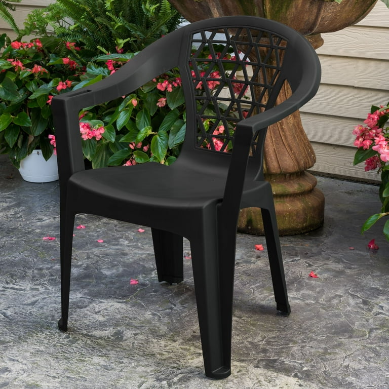 Adams Penza Outdoor Resin Stack Chair with Phone Holder Plastic Patio Furniture Black Walmart