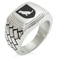thumbnail image 1 of Stainless Steel Dog Loyalty Coat of Arms Shield Geometric Pattern Step-Down Biker Style Polished Ring, 1 of 1