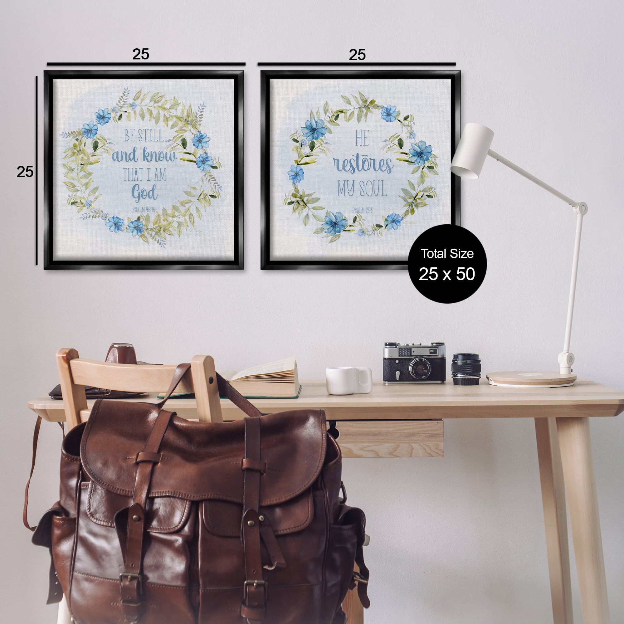 Stupell Industries Be Still Restores Psalm Religious & Spiritual Painting Black Floater Framed Canvas Art Print Wall Art, 25 x 25, Set of 2