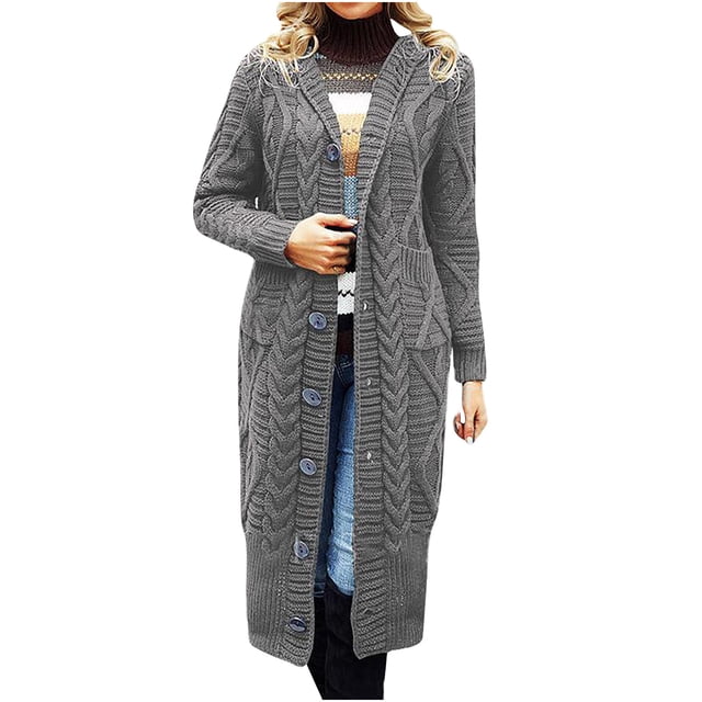 Cárdigan de Botones de Suéter de Solapa Irregular de Longitud Media Suelta de Punto Para Mujer Odeerbi ODB-6