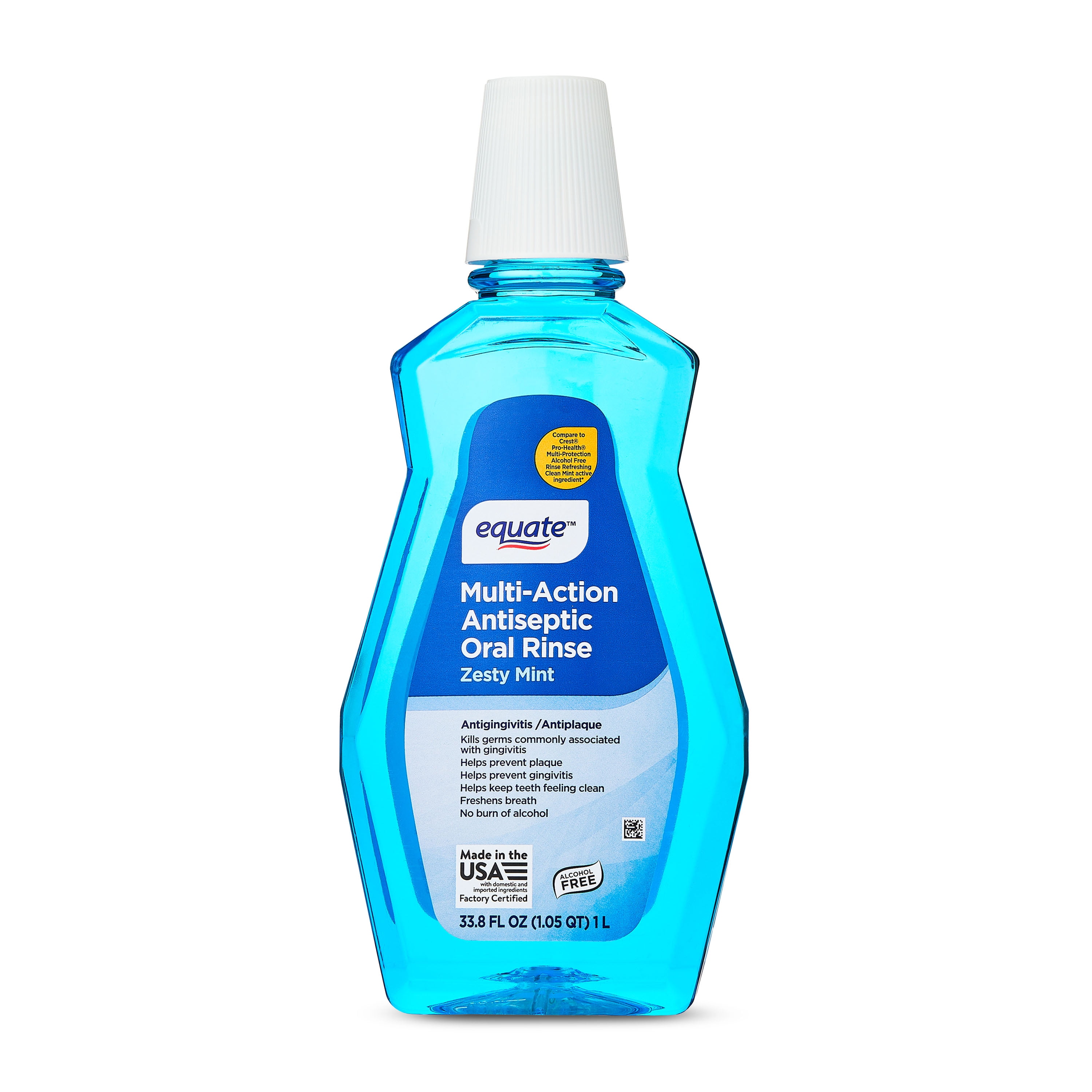 (3 pack) Equate Alcohol-Free Multi-Action Antiseptic Oral Rinse, Zesty Mint, 1 L