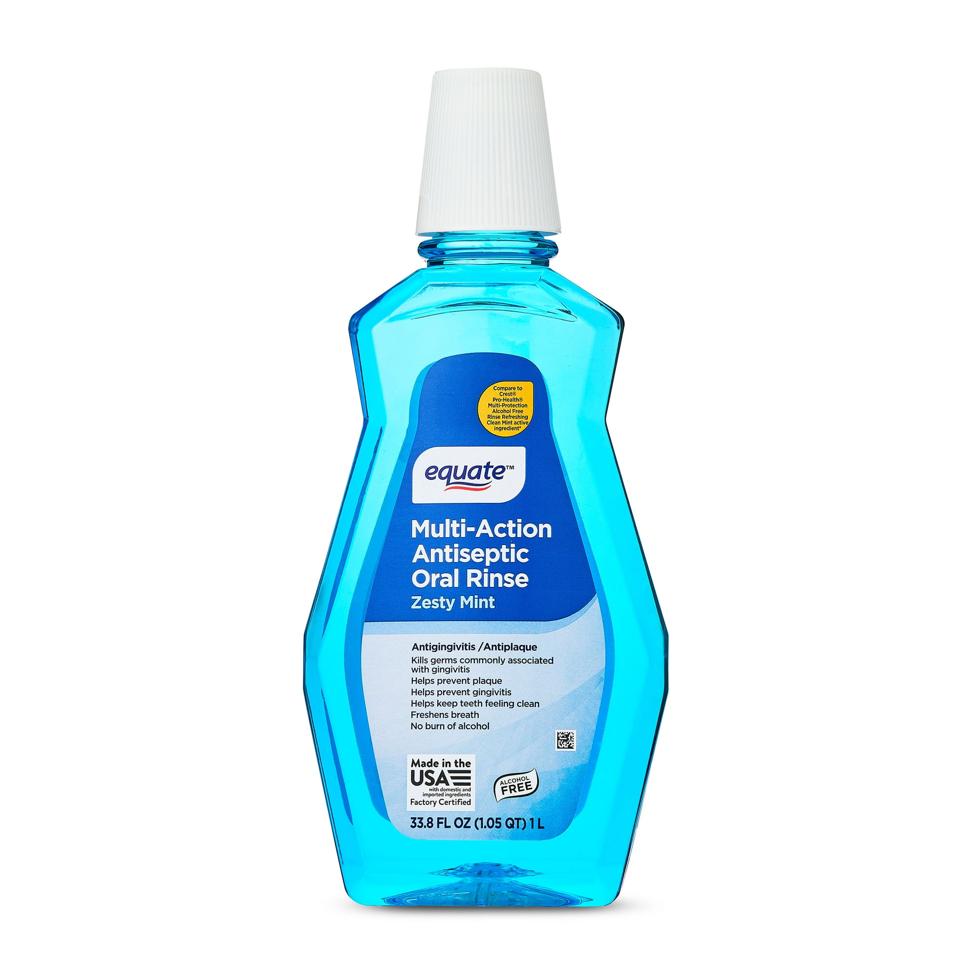 Equate Alcohol-Free Multi-Action Antiseptic Oral Rinse, Zesty Mint, 1 L