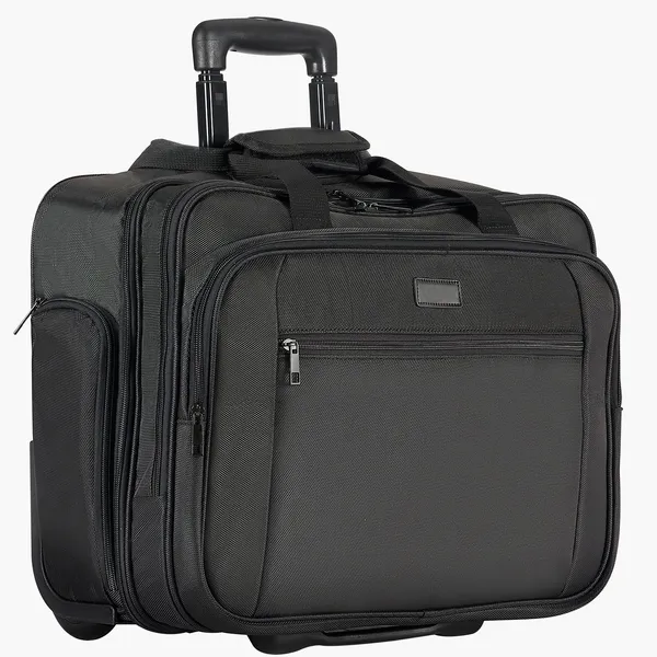 17.3 Inch Wheeled Laptop Carrying Bag, Unisex Rolling Briefcase with Retractable Handle, Business Travel Computer Suitcase for Work and Office, (Black)