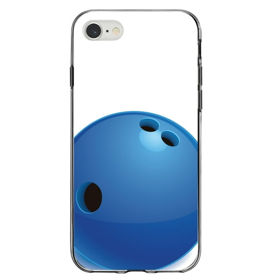 DistinctInk Clear Shockproof Hybrid Case for iPhone 7 8 SE (2020 Model) 4.7" Screen TPU Bumper Acrylic Back Tempered Glass Screen Protector - Blue Bowling Ball