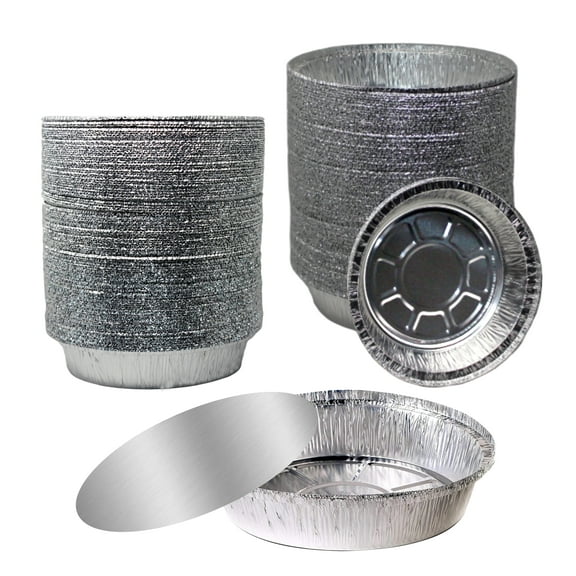 EcoQuality [150 Pack] - 8 Inch Disposable Round Aluminum Foil Take-Out Pans with Board Lids Set - Disposable Tin Containers, Perfect for Baking, Cooking, Catering, Cake Pans, Parties, Restaurants